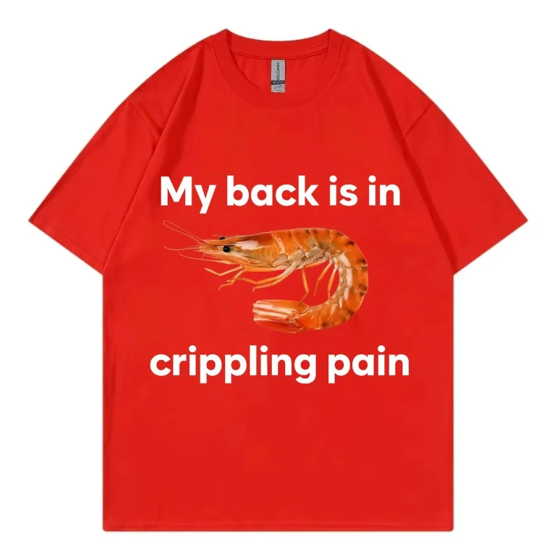 مضحك بلدي الظهر في Crippling الألم الروبيان ميمي تي شيرت جودة عالية موضة تي شيرت الرجال النساء تي شيرت غير رسمي