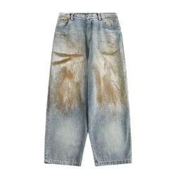 Vintage Baggy Jeans Men Y2k Ripped Hole Patch Jeans Pants Streetwear Harajuku Washed Color Graffiti Denim Trousers Mens Clothing