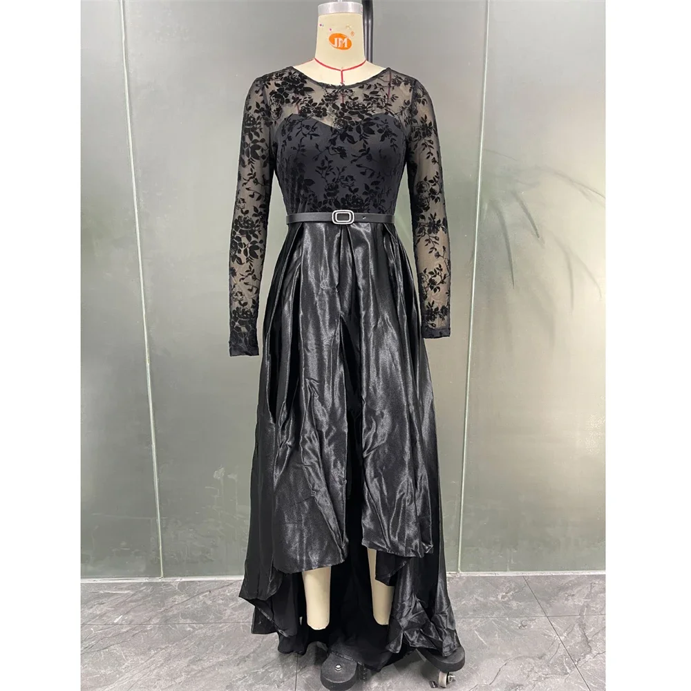 

2025 New Abaya for Elegant Women Lace Patchwork Long Maxi Dress High Waist Kaftan Eid Party Gown Belted Islam Jalabiya Vestidos