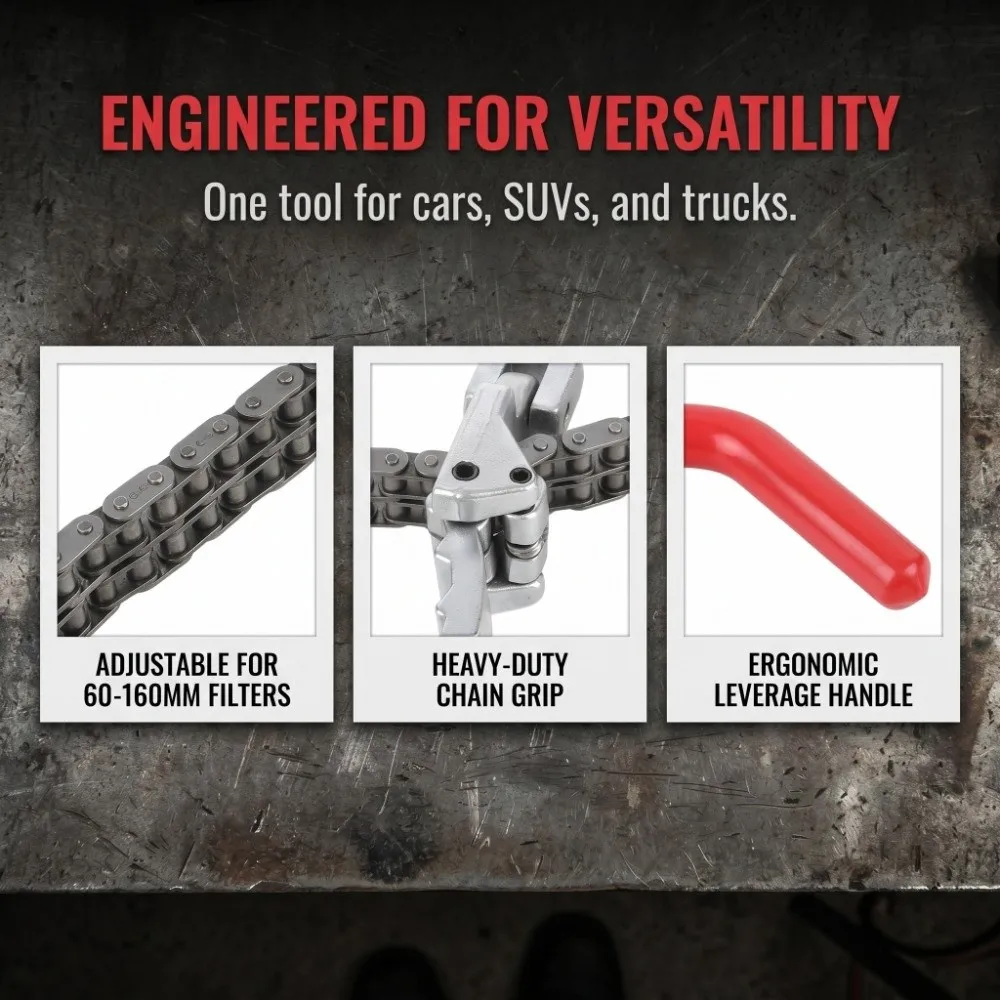 

Carbon Steel Chain Oil Filter Wrench Chain Grip Ergonomic Oil Filter Removal Tool Adjustable Non-Slip