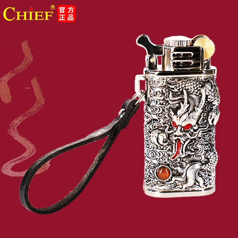 New CHIEF Kerosene Lighter Metal Creative 3D Dragon Relief Vintage Grinding Wheel Ignition Windproof Lighters Smoking Tool Gifts