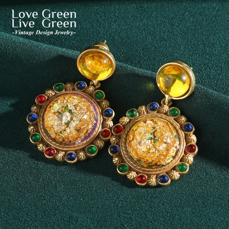 

Vintage Ancient Citrine Drop Dangle Earring Gold Color Luxury Quality Jewelry Rhinestones Round Crystal Beautiful Women 2025