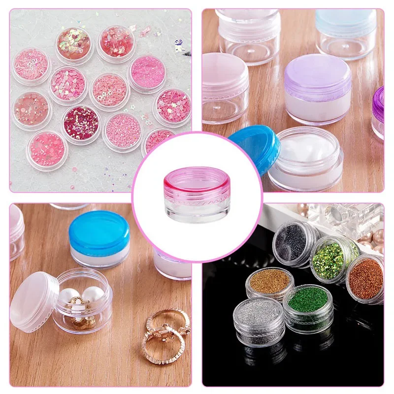 10 pçs vazio 2g - 20g viagem pequenas tampas coloridas frascos de pote cosmético de plástico transparente com tampas para recipientes de bálsamo labial creme facial