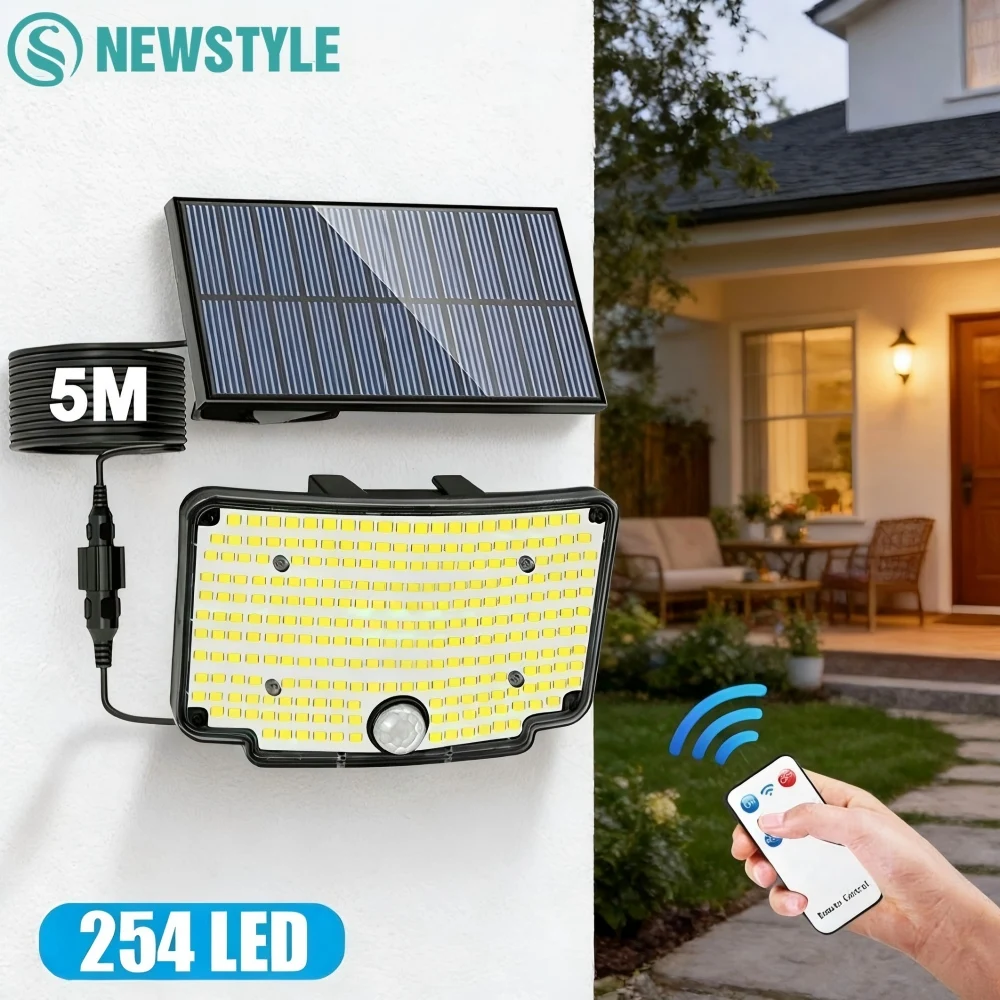 

Солнечные прожекторы для улицы с 254 светодиодами, дистанционным управлением, датчиком движения, водонепроницаемые настенные светильники для двора, сада, гаража, патио, дорожек