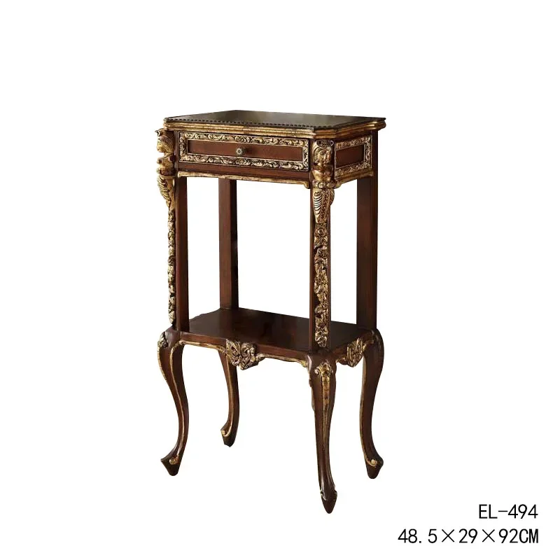 

French Luxury Acajou Carved Decorative Flowers Rack Villa European Living Room Shelf