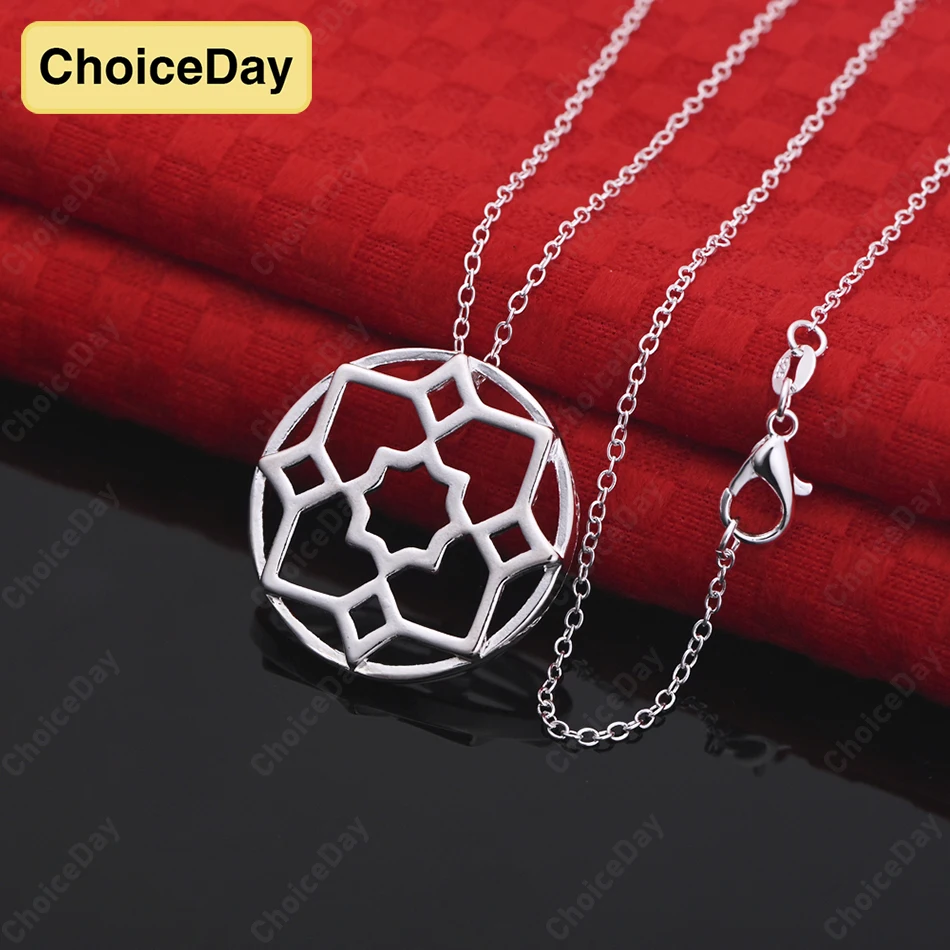 

ChoiceDay Fashion 925 Sterling Silver Exquisite Flower Hollow Pendant Necklace Women's Jewelry Accessories Gift Party