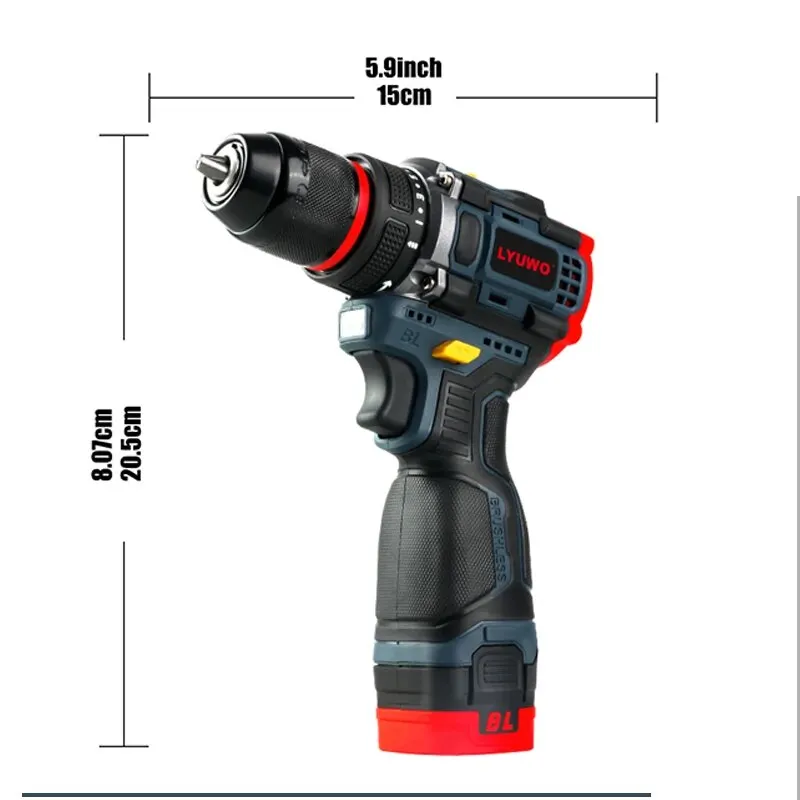 LYUWO 16V Brushless Cordless Drill 70N.m Self-locking Chuck Electric Screwdriver 20 1 Torque Settings 2-Speeds Power Tools