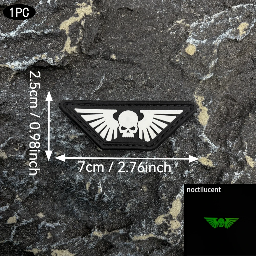 Triangular wing-shaped skull pattern armband PVC glow-in-the-dark patch badge personalized creative applique for clothing, backpacks, bags, and jackets decoration, comes with hook side