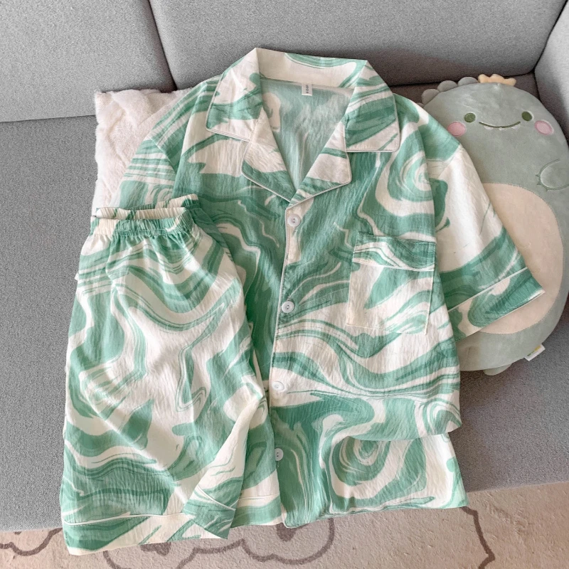 Pure Cotton Pajamas for Men Summer Short-sleeved Shorts New Thin Style Large Size Youth Homewear Set