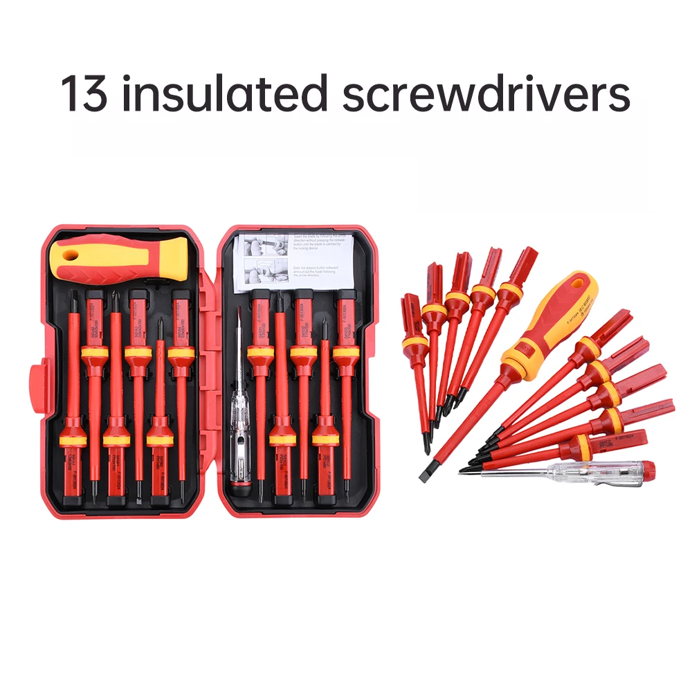 13PCS Insulated Screwdriver Household Circuit Tool Insulated Isolated Current Electrician Cross Plate Screwdriver Edge Tool Kit