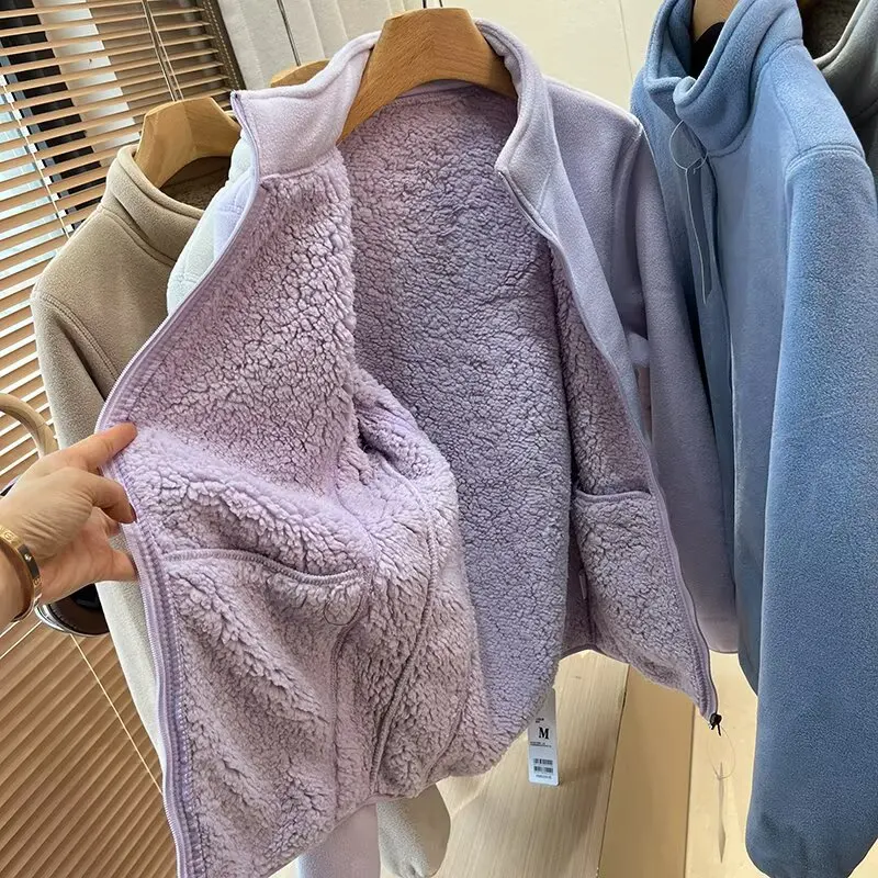 ex Thiened Fce Lined Stand Collar Lamb Fur Jaet Autumn Winter Warm Outerwear for Men And Women