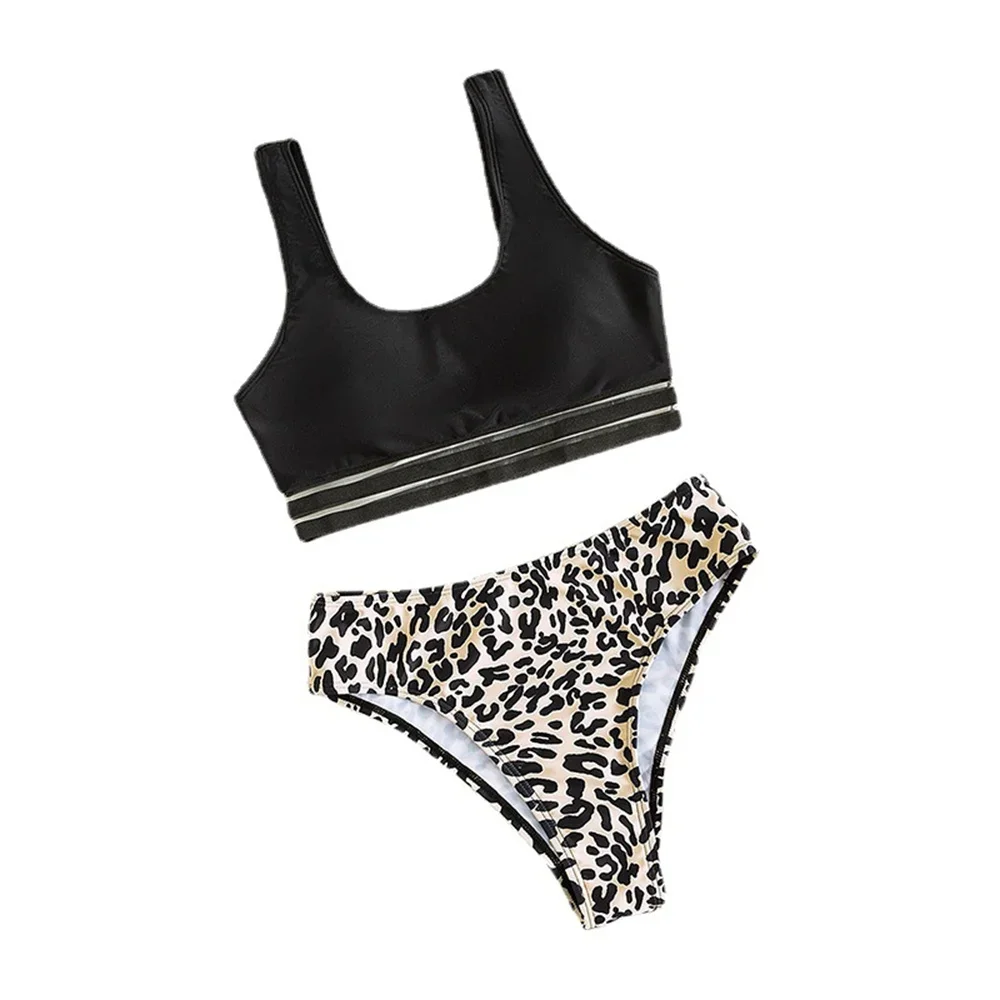 섹시한 레오파드 비키니 통 블랙 탑 수영복 하이 웨이스트 Tankini 휴가 수영복 여성 브라질 세트 비치 복장 수영복