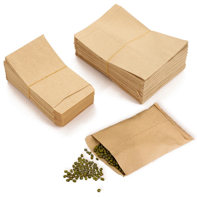 100Pcs Kraft Paper Seed Storage Bag Garden Home Seed Soaking Bag Pollen Isolation Bag Plant Flower Vegetable Seed Envelopes