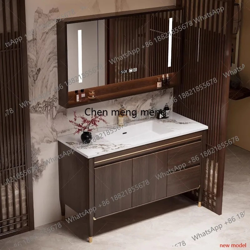 

Комплект мебели для ванной: тумба из массива дерева с умной раковиной и напольный шкаф