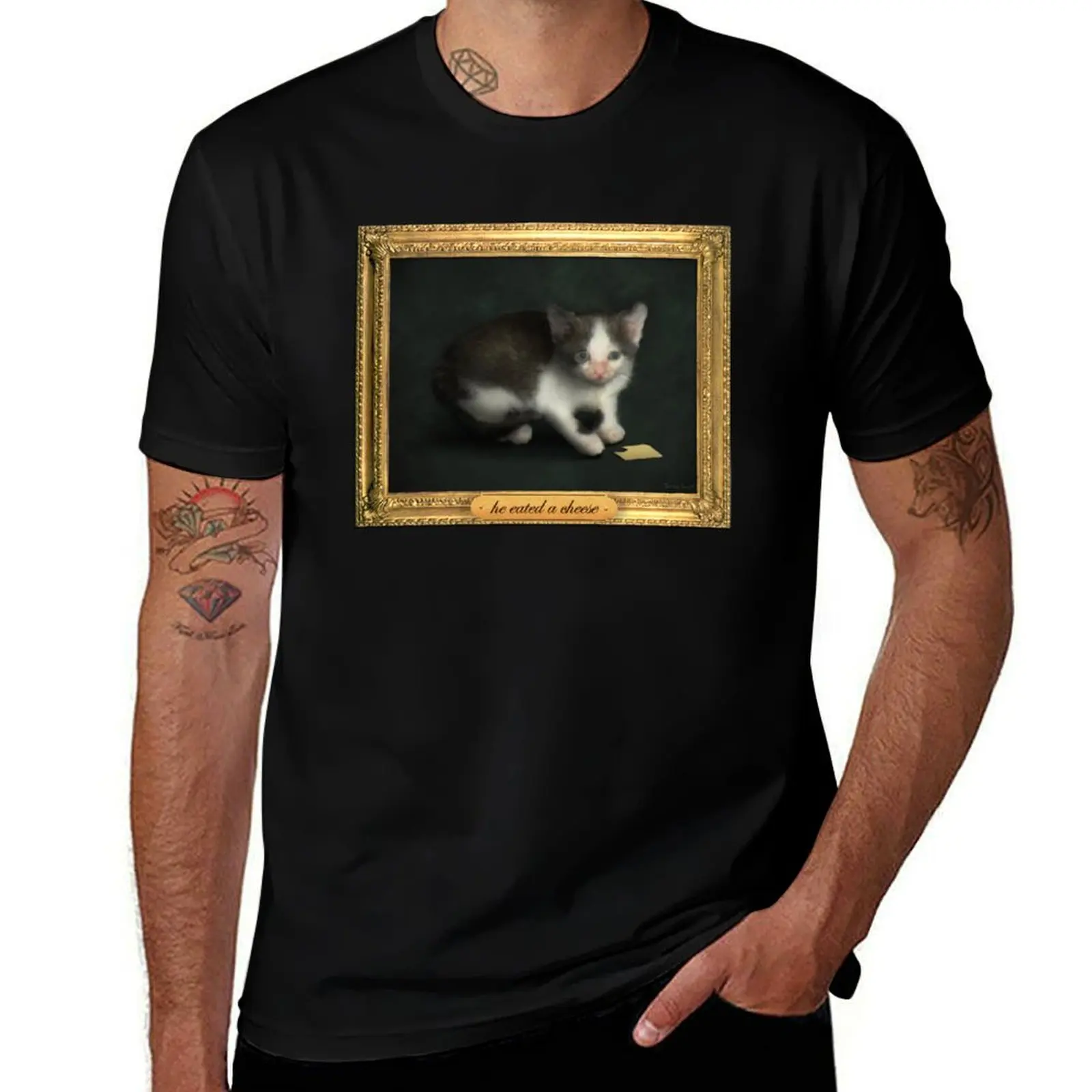 he eated a cheese - cat meme portrait T-Shirt man t shirt graphic T-Shirt
