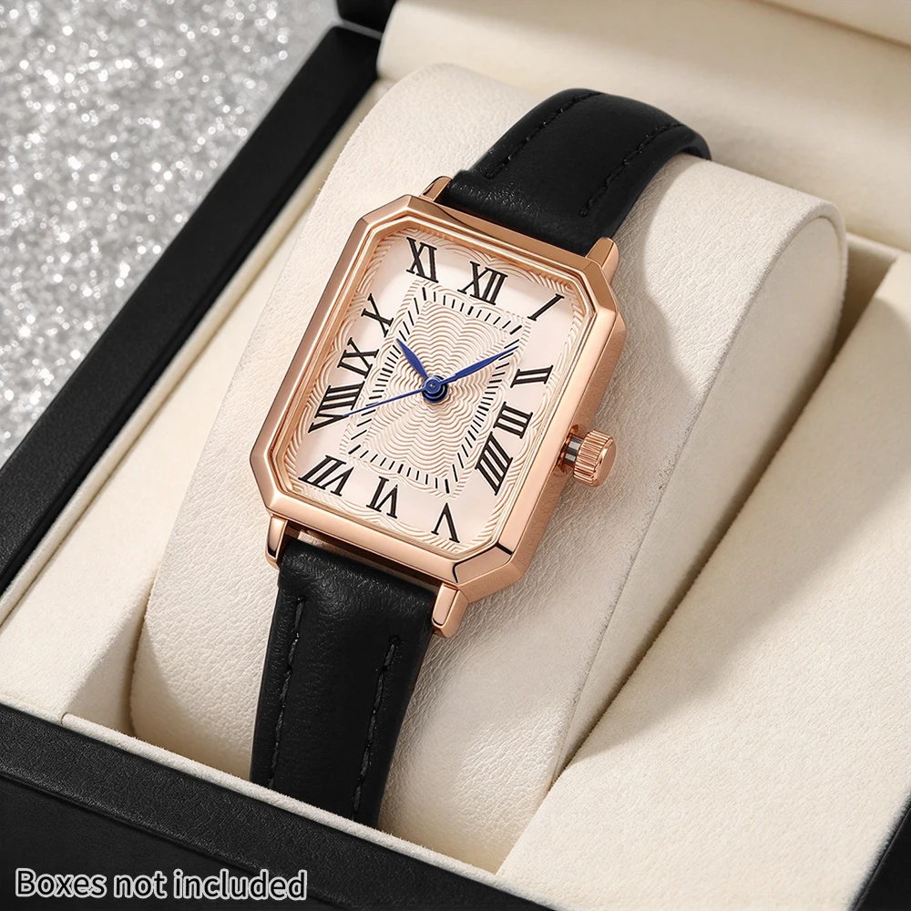 New Ladies' Watch with Retro Roman Blue Pointer Design, Simple and Stylish Rectangular Watch