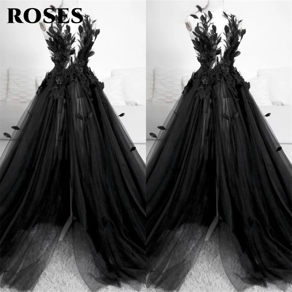 Classic Black Feather Wedding Dress Princess Birthday Dress For Women Luxury Bridal Wedding Gowns Real Picture vestido novia