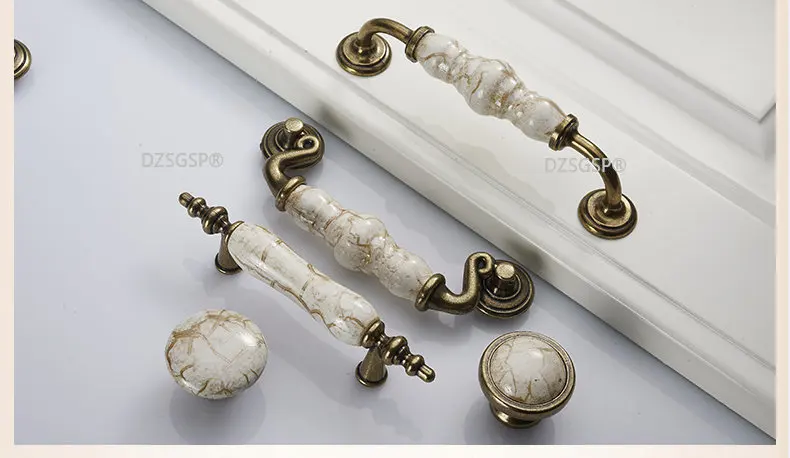 Marble Lines Ceramic Cabinet Handles Zinc Alloy Drawer knobs Wardrobe Door Handles Antique Bronze European Furniture Handle