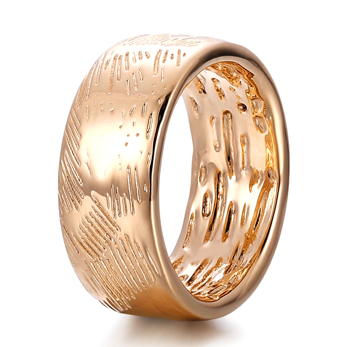 Provence AU585 Wedding Band for Men 8 mm Hip Hop Rings 14K Solid Gold Anniversary Rings for Man DIY Rapper Men's Ring