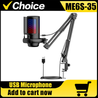ME6S Gaming USB Microphone, Controllable RGB Lighting, With Cantilever Bracket, for Game Live Streaming and Audio Recording