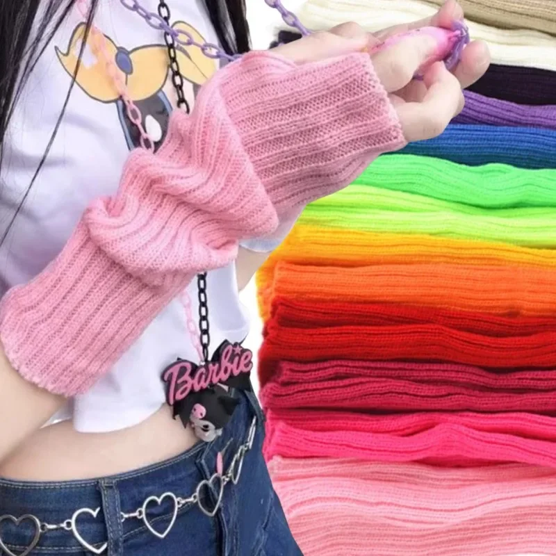 Y2K Guanti senza dita Guanti lavorati a maglia da donna Guanti anime cosplay Scaldamuscoli invernali Manicotti in maglia punk gotico Harajuku