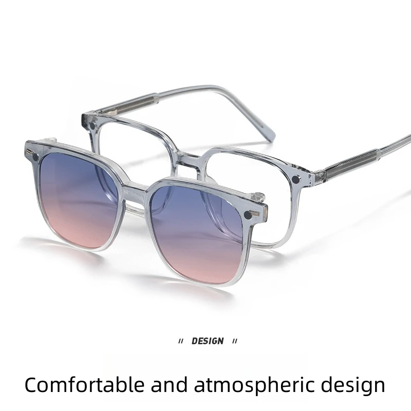 FIRADA Fashion Polarized Magnetic Glasses for Women Retro Square Eyewear Comfortable Prescription Eyeglasses Frame Men 8173-C
