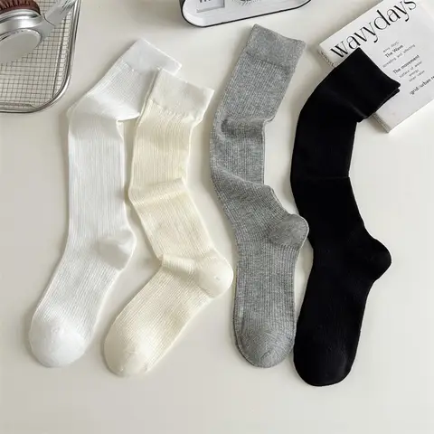 1/4paris Women Stockings Women's Mid-calf Socks JK Lolita Sweet Girls Long Socks Stocking Solid Color Black White Gray Knee Sock