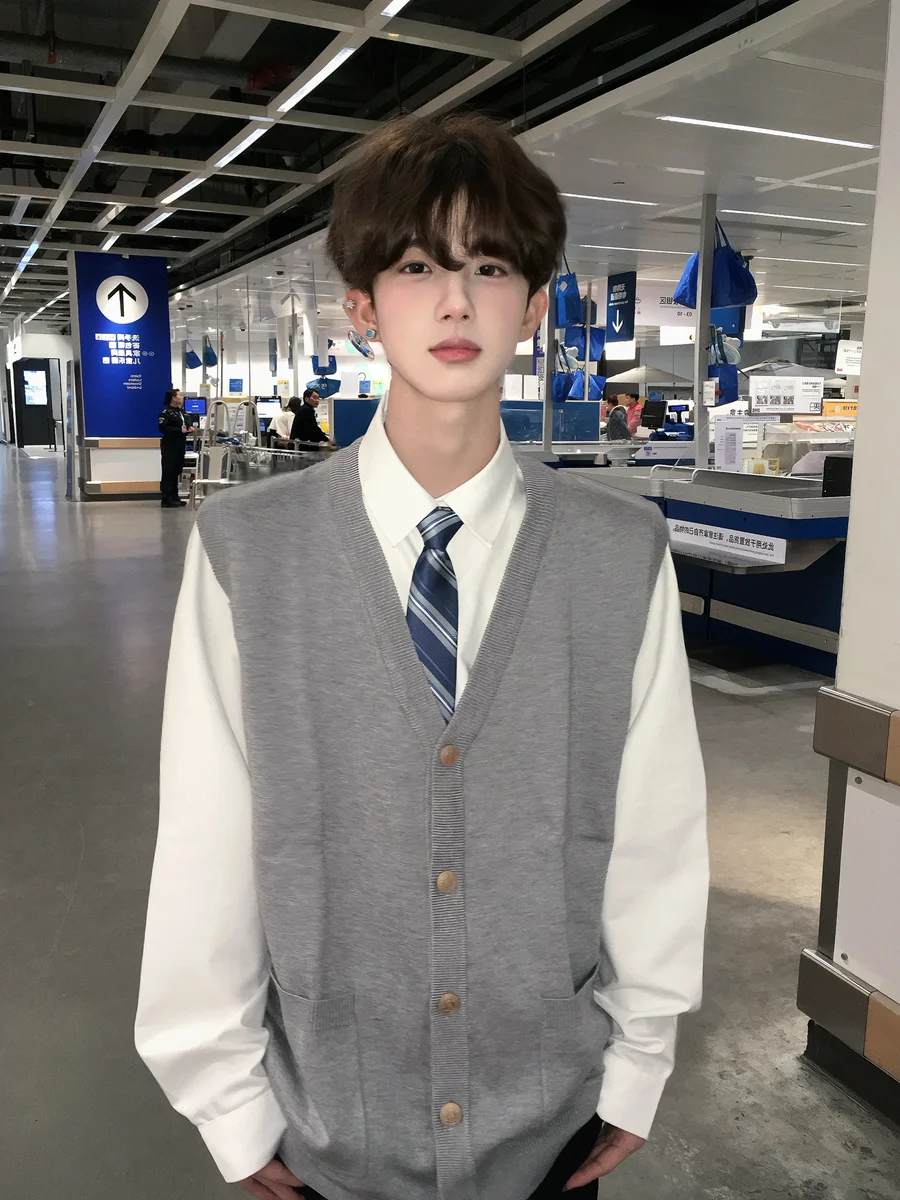 

Autumn Winter Knitted Cardigan Pure Color ket V-Ne Svel Vest Men Women College Sle Layering Button-Up Sweater