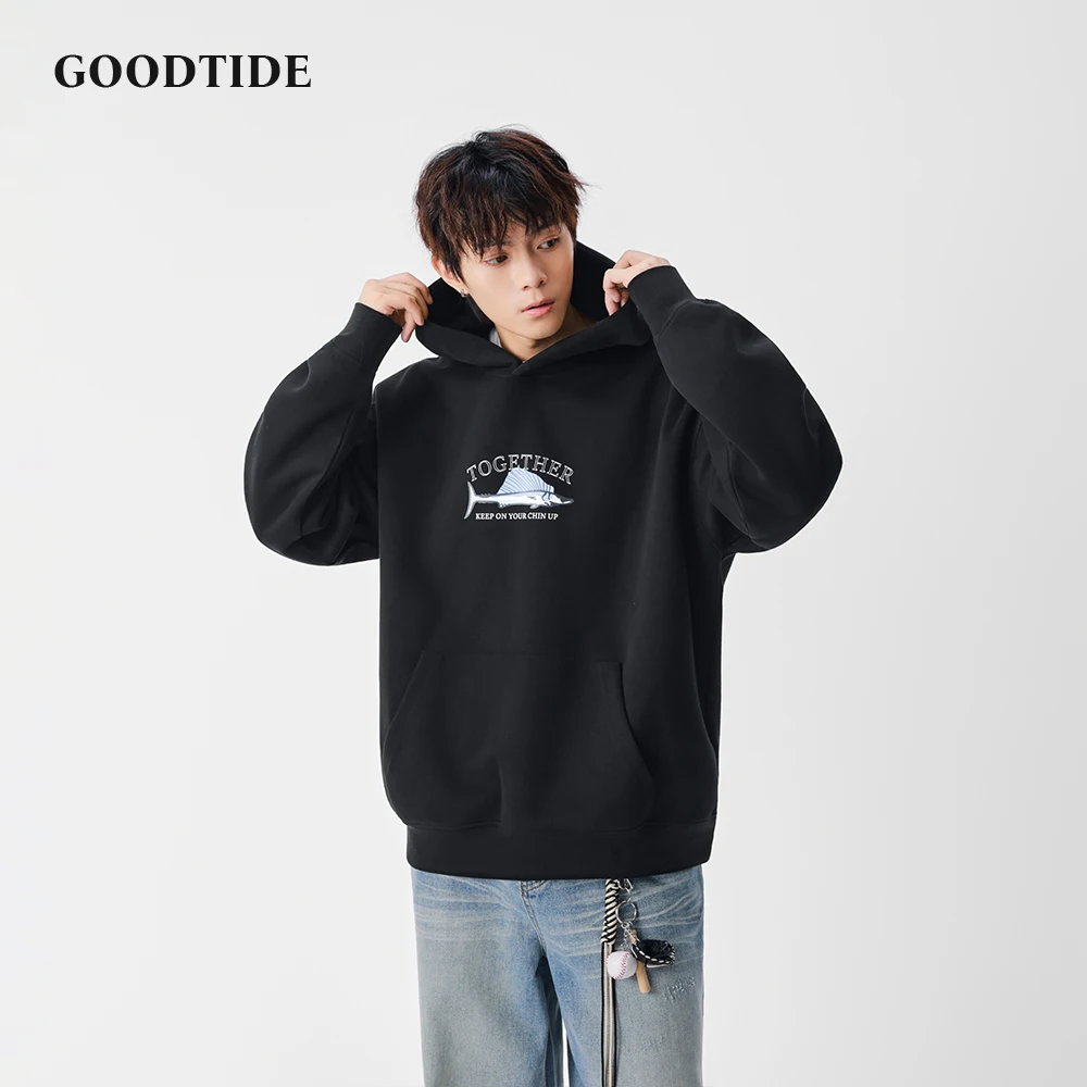 

Fashion Men's Casual Hooded Sweatshirt 2025 Winter New Swordfish Pattern Print Comfortable Soft Long Sleeve Pullover Top