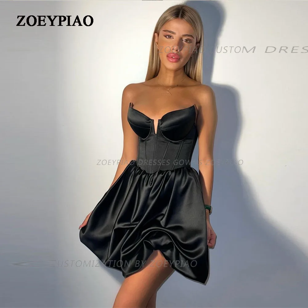 

Sexy Black Short Satin Party Dresses with Slit Evening Dress Luxury Dress for Gala Party Satin Long Cocktail Evening Dress Party