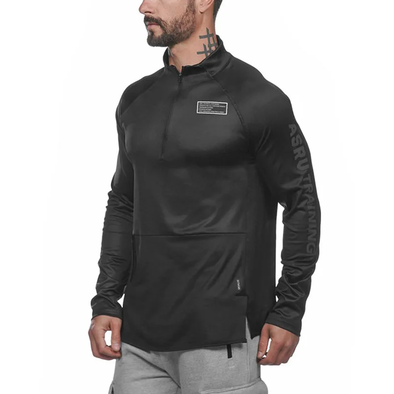 B&C Half Zip Stand Collar Pullover with Chest Patch and Sleeve Print Athletic Top for Men Training Gym