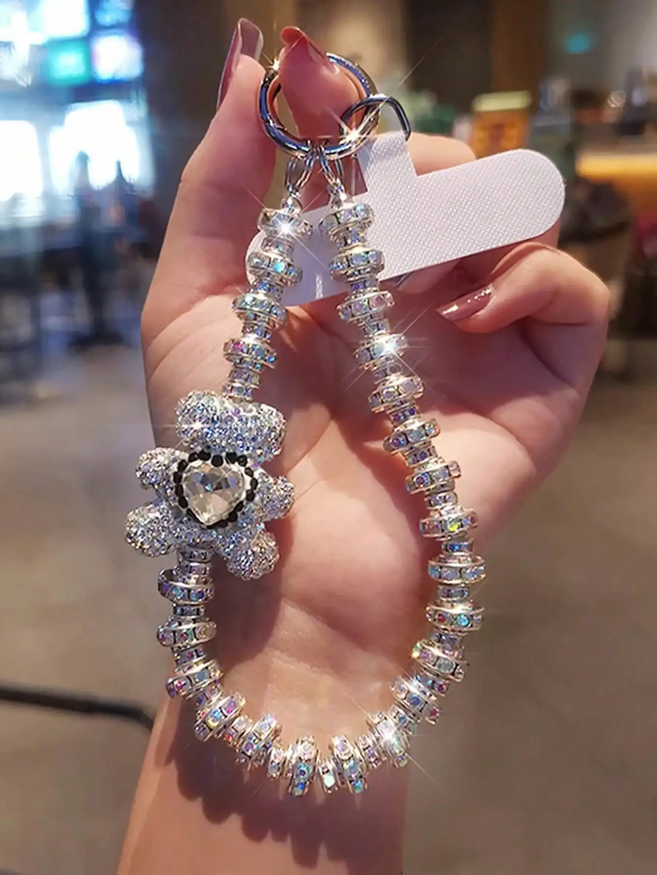 

1PC Luxury Full Crystal Rhinestone Bear Bangle Bracelet Sparkly Studded Bear Wrist Jewelry with White Cushion Pack Multi-use Phone Chain Charm Fashion Gift for Mom Family Friends Birthday Holiday