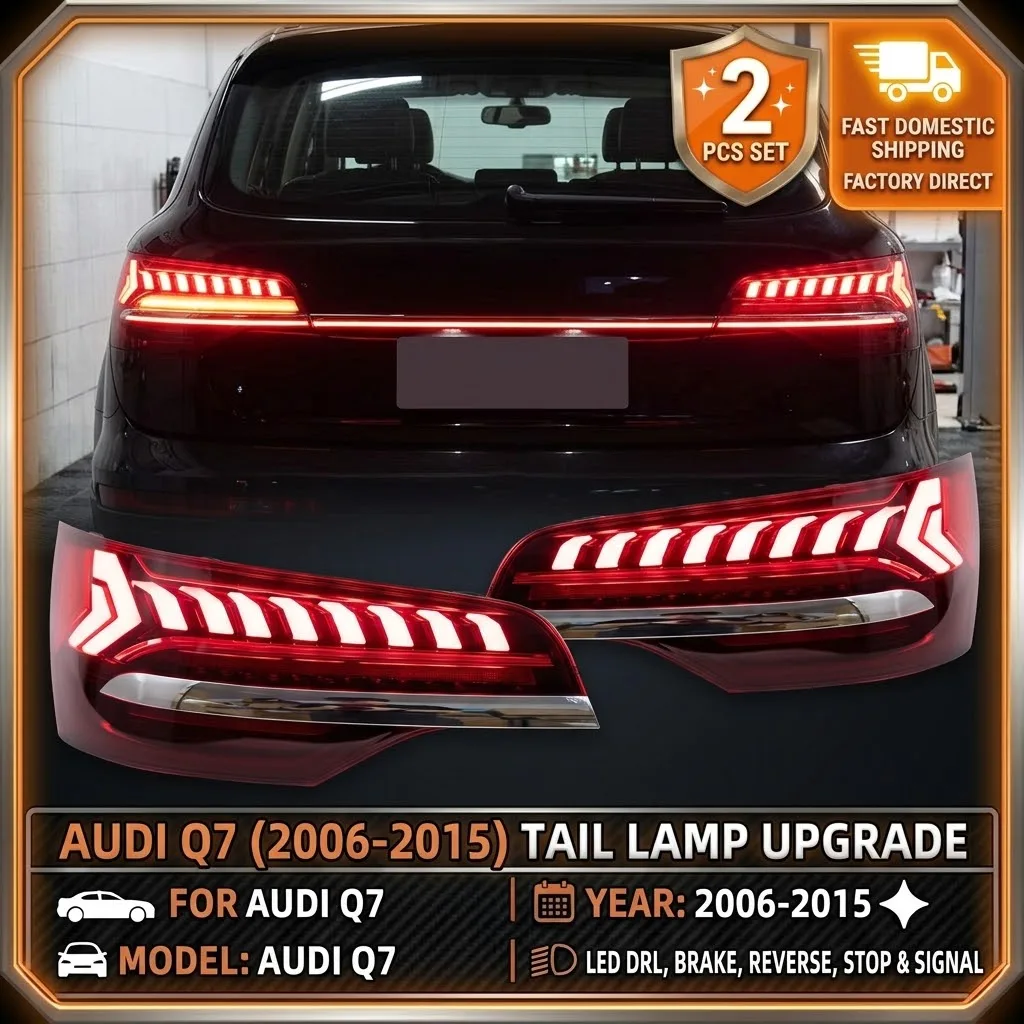2 Stück LED-Rückleuchten für Audi Q7 2006-2015 Rücklampe DRL Brems- und Rückfahrlicht Auto-Styling Rückleuchten-Montage Ersatzteile Außenbeleuchtung Zubehör Hardware