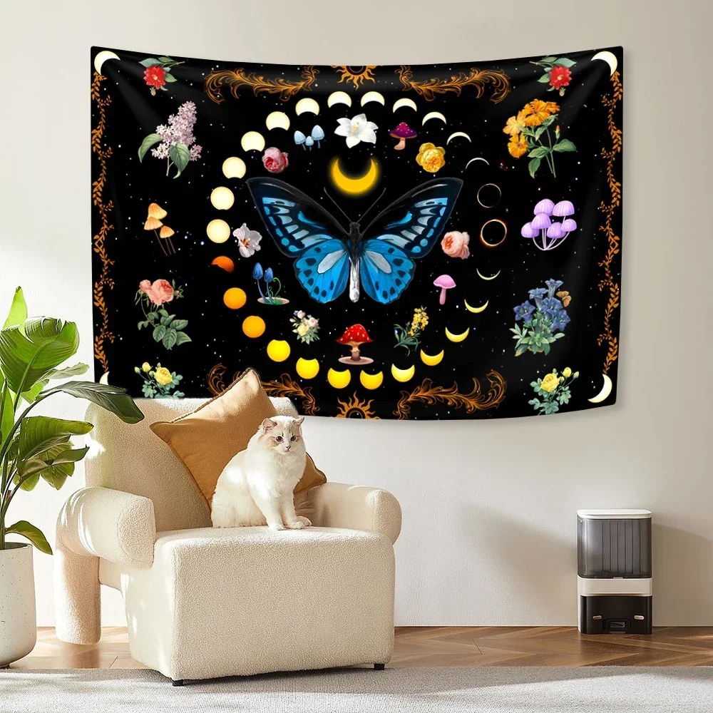 

Mandala Moon Phase Tapestry Psychedelic Butterfly Mushroom Printed Home Decoration Covering Carpets Wall Hanging Dorm Decor