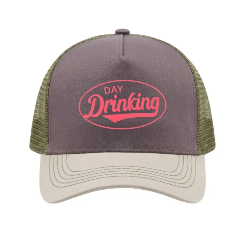 Drinking Day Printed 5 Panel Trucker Mesh Hat Adjustable Snapback Dad Hat Breathable Fishing Outdoor Sun Baseball Cap