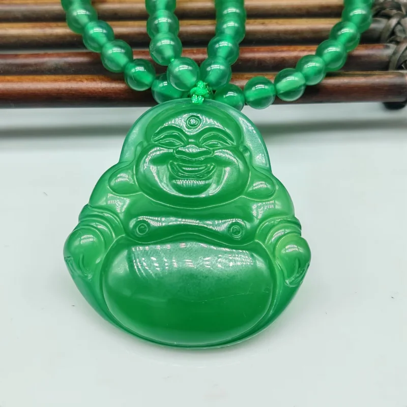 

Big Belly Maitreya Pendant-Like Smiling Buddha Emperor Green Chalcedony