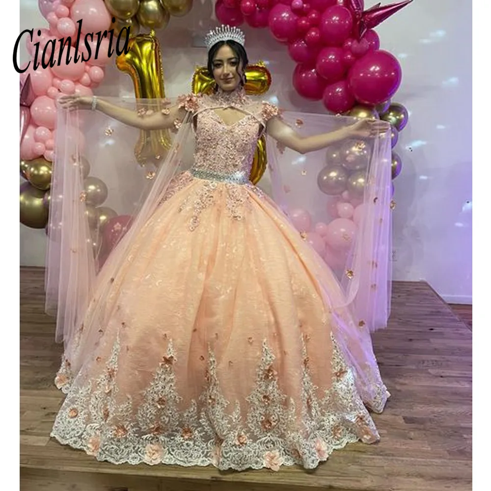 Vestido de baile brillante para quinceañera, con capas, escote Corazón, apliques de encaje, ropa de fiesta, 16, 2022