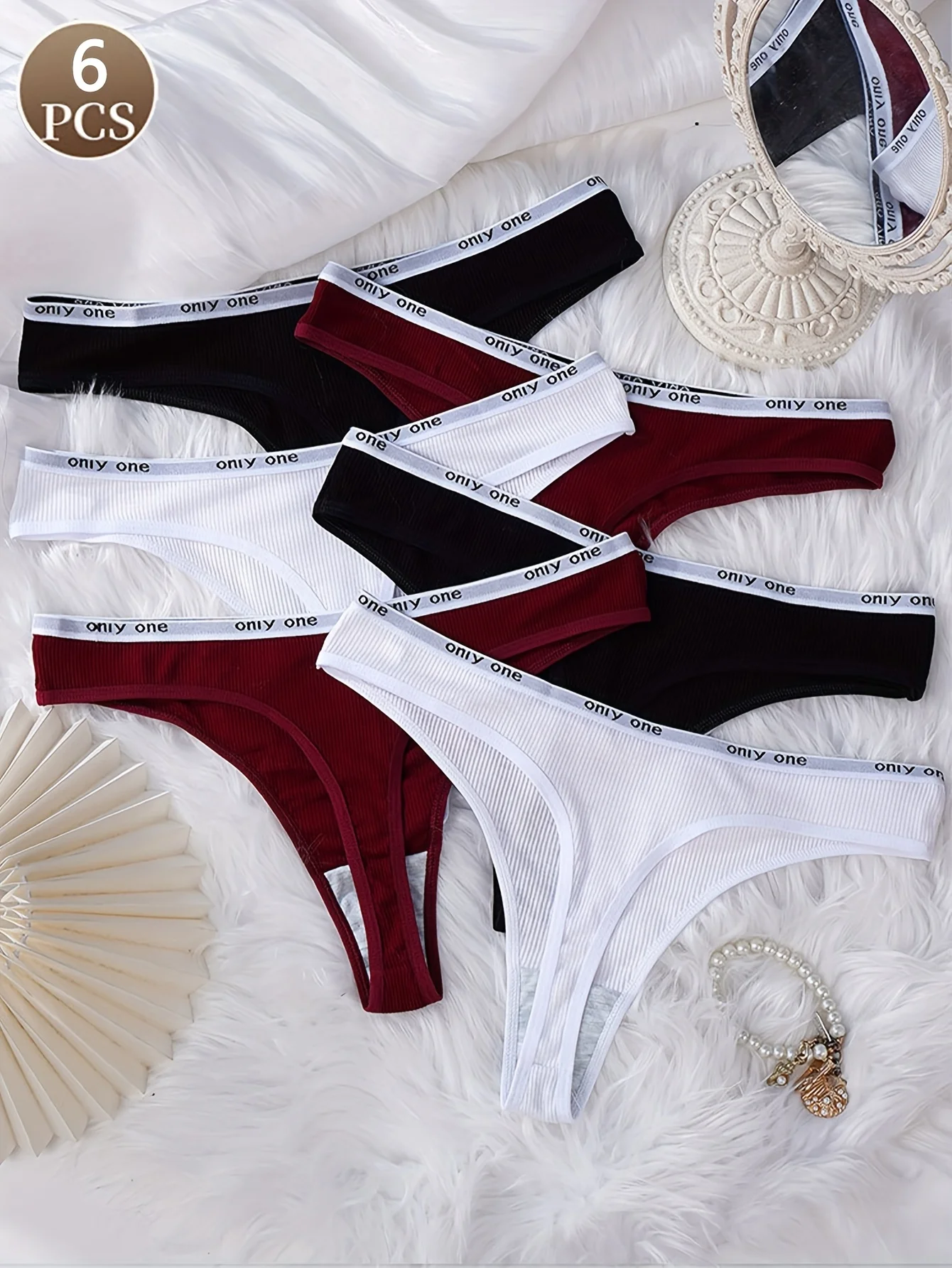 

6 шт. сексуальные женские стринги в рубчик для вечеринки в отпуск, простое женское нижнее белье со средней талией и буквами.