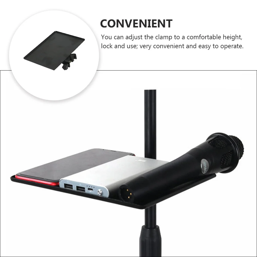 Microphone Stand Tray Non-Slip Raised Design With Sponge Pad Clamp-On Shelf For Phone Live Streaming Tripod Mic Sound Card