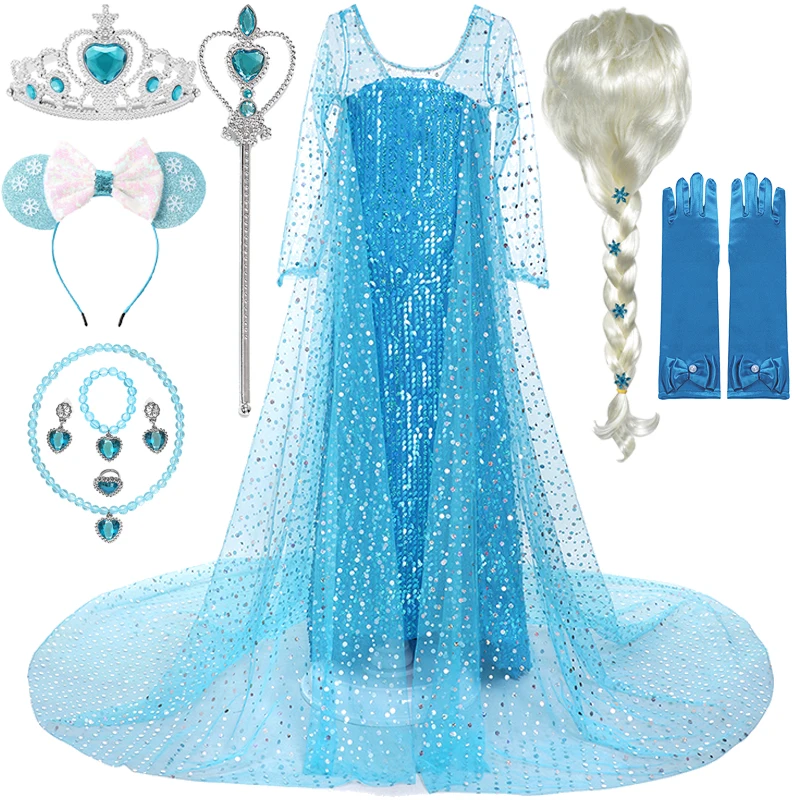 2024 Disney Girls Frozen Princess Dress Baby Girls Elsa Anna Cosplay Costume Halloween Costume Carnival Birthday Party Clothing