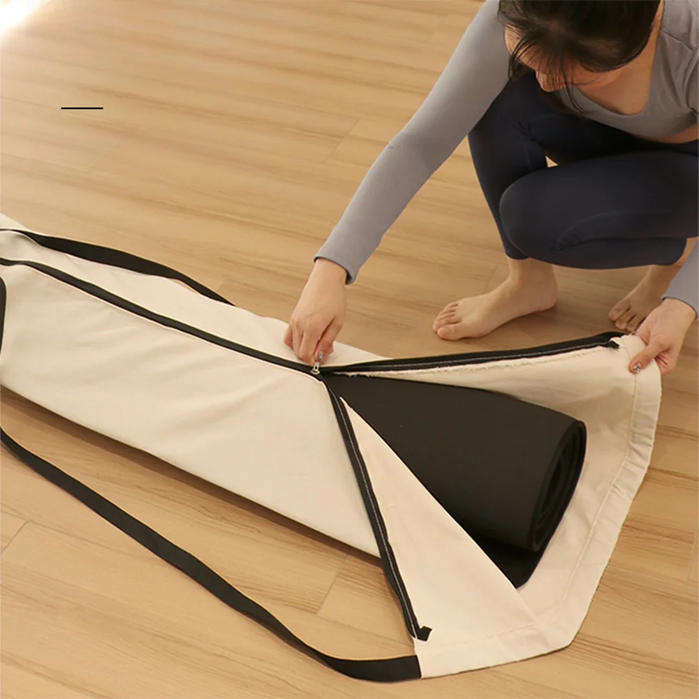 Canvas Yoga Mat Carrier Bag with Adjustable Shoulder Strap Wide Zipper and Drawstring Closure for All Standard Mats