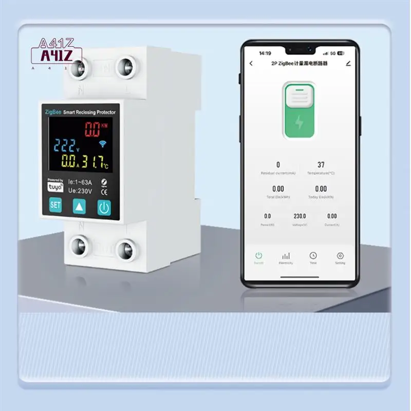 A41Z-Zigbee TUYA Smart Life 2P/63A Circuit Breaker Earth Leakage Over Under Voltage Protection Protector Relay Energy Meter