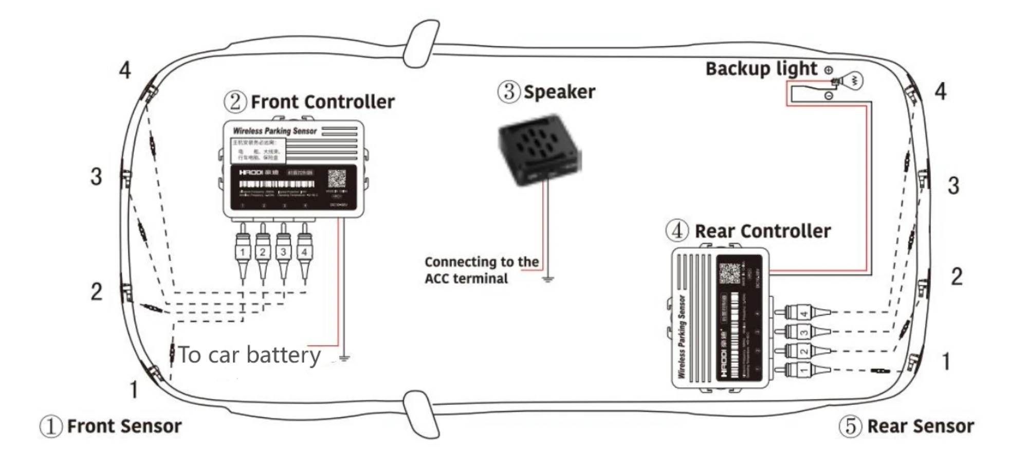 Wireless 22mm Plug in 8 Sensors Car Parking Assist With Buzzer System For Front and Rear Bumper