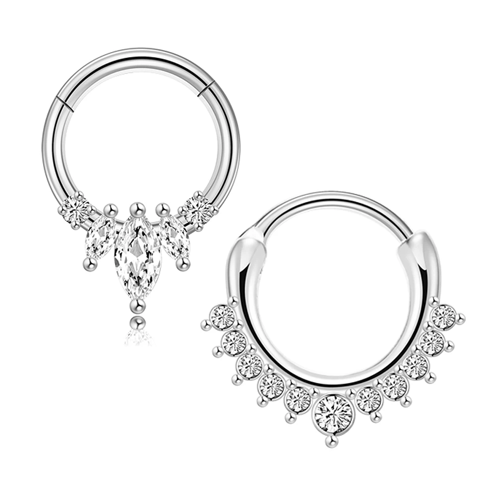 2 Stück 316L Chirurgenstahl Zirkon Scharnier Nasenring Septum Clicker Daith Piercing Ohrknorpel Helix Hoop Blumen Wassertropfen – Detail 4