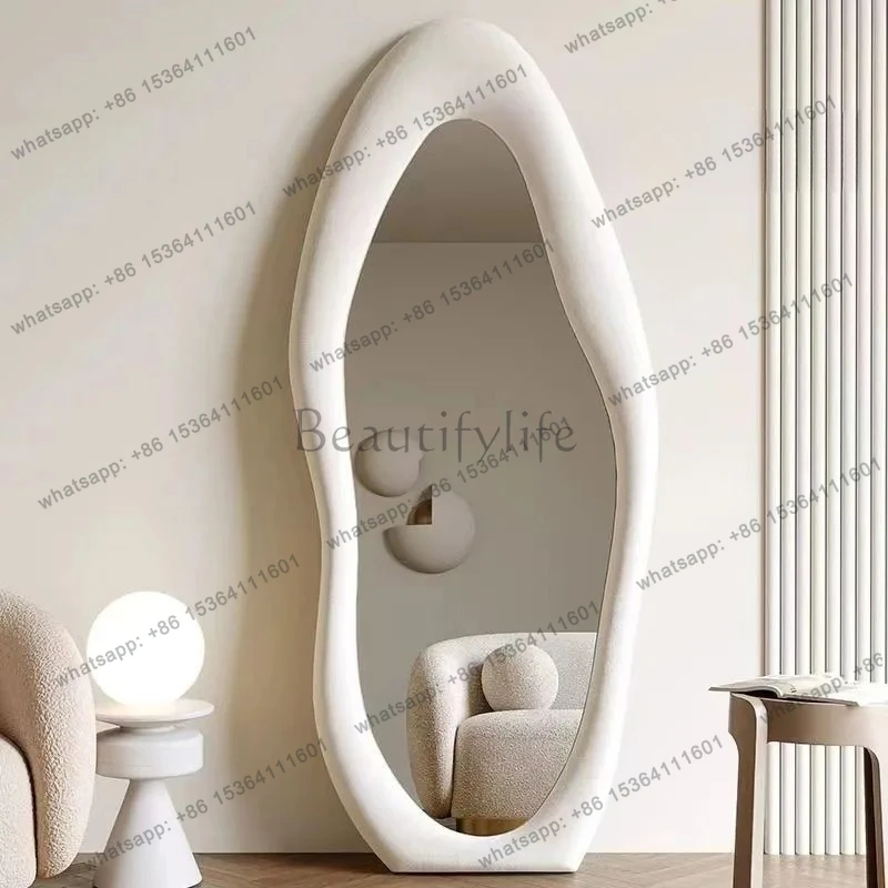 Cream wind full body floor mirror Nordic fitting wall hanging bedroom living room special shape high sense fashion