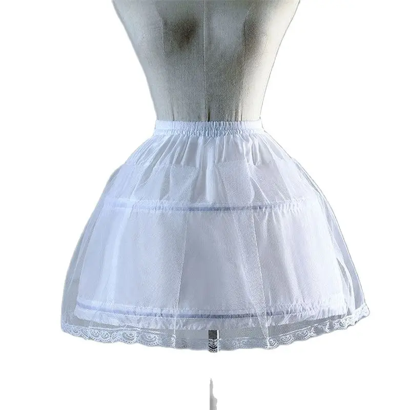 White Girl's small dress princess skirt two loops one lace wedding dress hard mesh skirt support performance dress underskirt