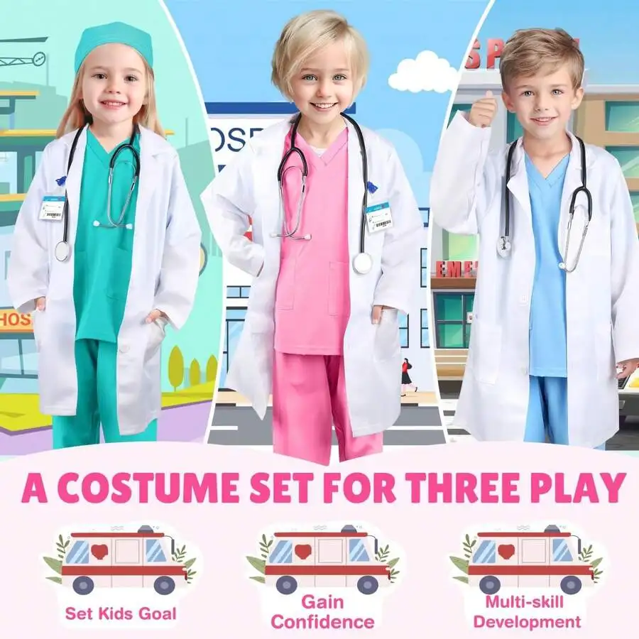 

6pcs/7pcs Kids Doctor Costume Set, Surgeon Outfit Medical Dress Up Clothes with Glasses for Children