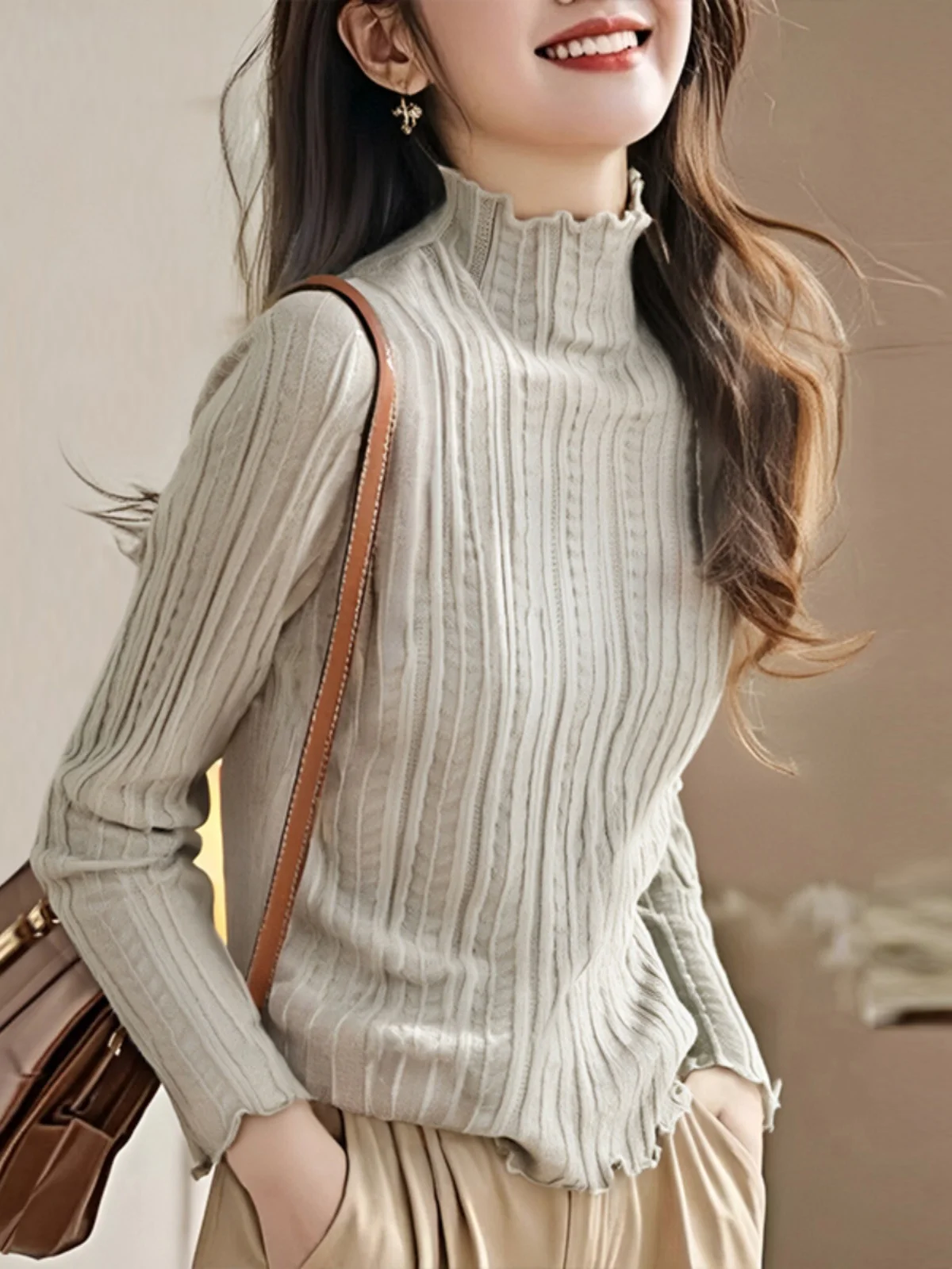 

Женский облегающий вязаный свитер с длинным рукавом, новинка весна-осень-зима, с воротником-стойкой, универсальный базовый топ, модный