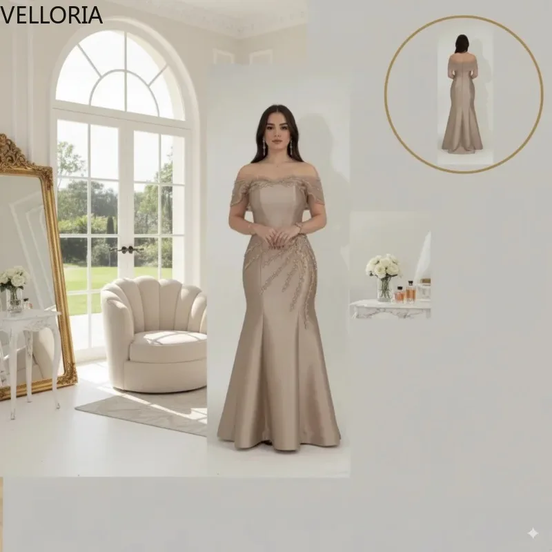 الشمبانيا اللون قبالة الكتف حورية البحر ثوب مسائي للنساء فستان الحفلات المملكة العربية السعودية 2025 الكرة ثوب Vestdos De Fiesta مخصص