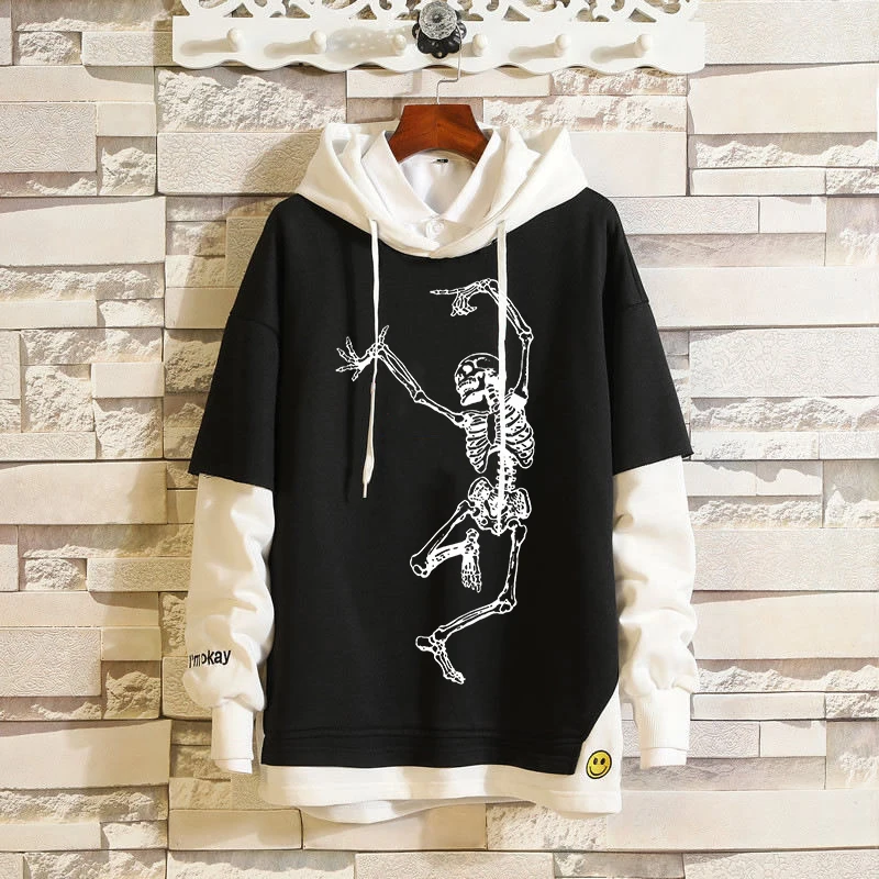 

2022 New Fashion Hot-selling Skeleton Printing Anime Men Women Long-sleeved Splicing Hoodie Jacket Loose Streetwear Y2K Pullover